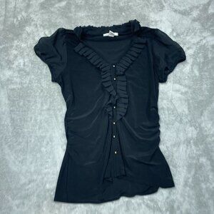 White House Black Black Button Front Short Top L 95% Polyester 5% Spandex 6079